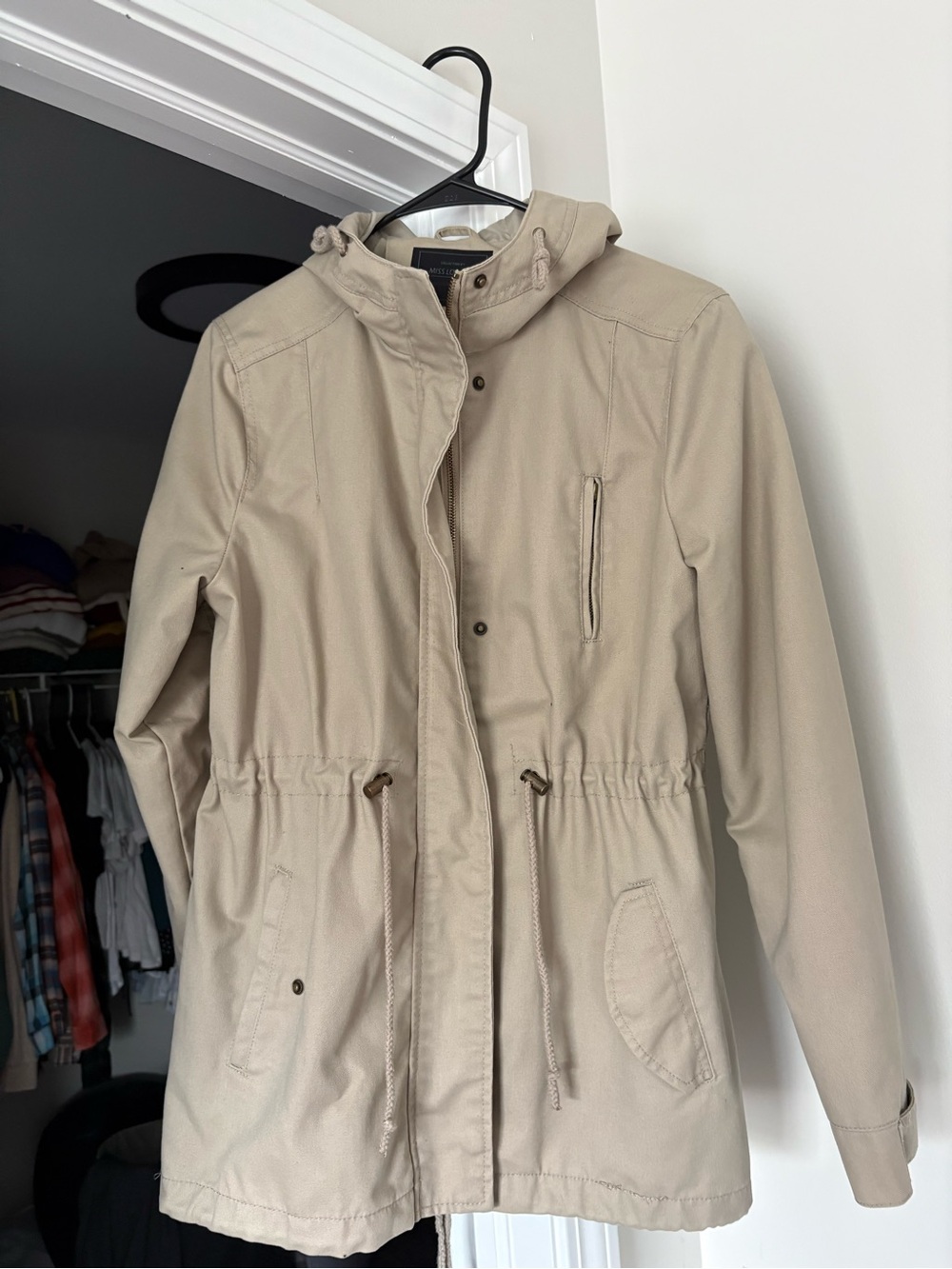 Miss London Khaki Hooded Drawstring Utility Jacket